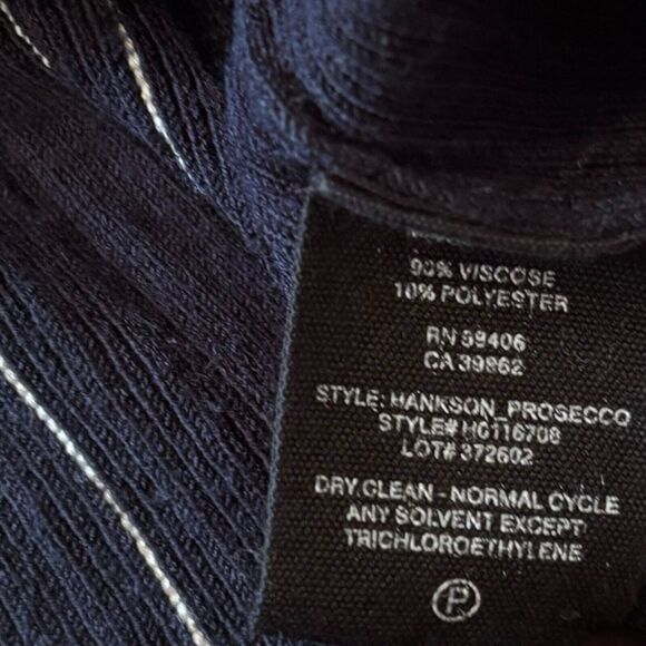 Theory Navy Blue White Stripe Hanskon Prosecco Ribbed Knit Sweater Top Small - Picture 7 of 10
